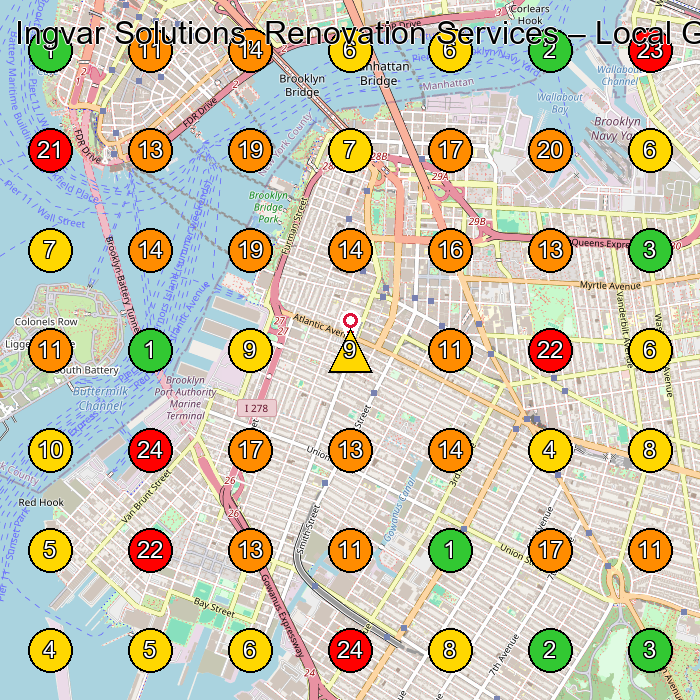 Ingvar Solutions, Renovation Services General Contractor GeoGrid ranking map for Brooklyn NY